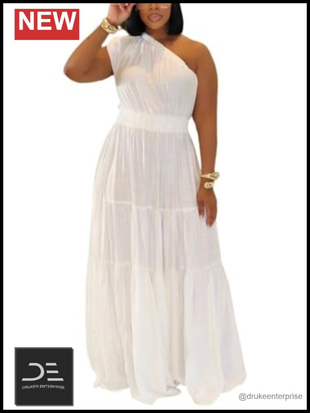 Linen One Shoulder Flowy Sleeveless Ruffle Tiered A Line Maxi Dress